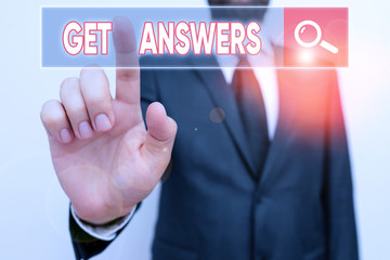 Wall Mural - Text sign showing Get Answers. Business photo showcasing to get a reply or something when asks a question to someone