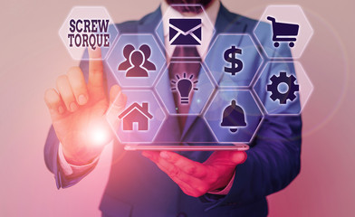 Poster - Handwriting text Screw Torque. Conceptual photo measure of the twisting force required to spin the nut