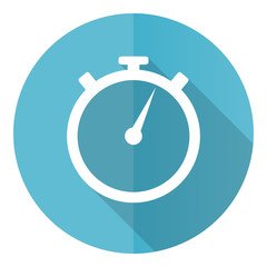 Fototapete - stopwatch blue round flat design vector icon isolated on white background