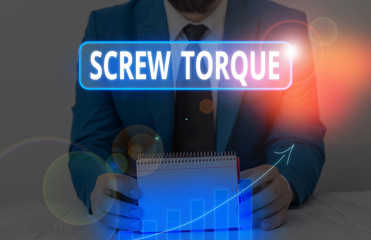 Poster - Writing note showing Screw Torque. Business concept for measure of the twisting force required to spin the nut