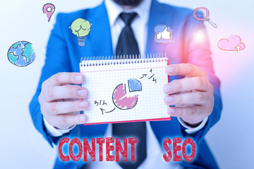 Poster - Word writing text Content Seo. Business photo showcasing creating webpage content to rank high in the search engines
