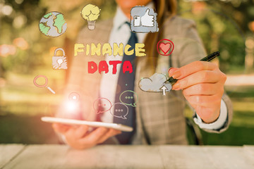 Poster - conceptual hand writing showing finance data. concept meaning formal records of the financial activi