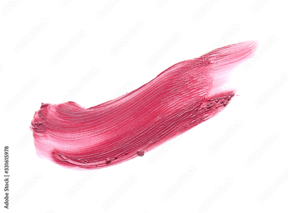 Sample of bright lipstick on white background
