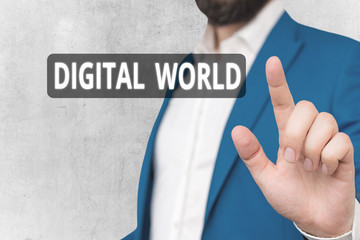 Poster - Text sign showing Digital World. Business photo showcasing Inter connected through digital devices and social media