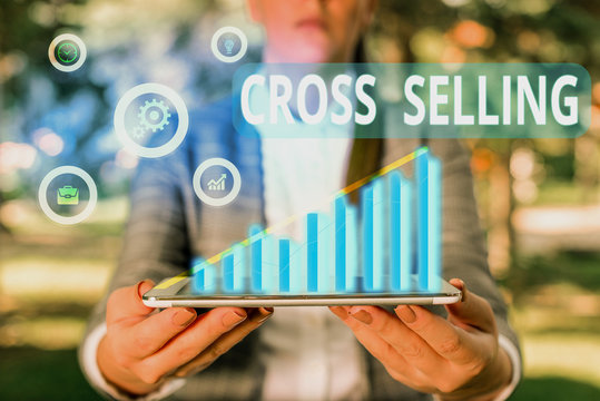 Word writing text Cross Selling. Business photo showcasing to sell complementary products to an existing customer