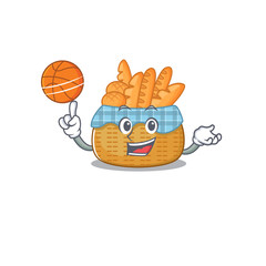 Wall Mural - A sporty bread basket cartoon mascot design playing basketball