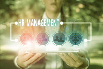 Poster - Text sign showing Hr Management. Business photo showcasing strategic approach to the effective management of showing