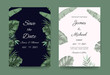 Tropical leaves Wedding Invitation Cards, Monstera Leaves, Beautiful Banana Leaves, Dark Green Background