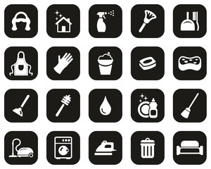 Sticker - Maid Or Housekeeper Icons White On Black Flat Design Set Big