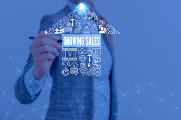 Poster - Word writing text Growing Sales. Business photo showcasing Average sales volume of a company products has grown