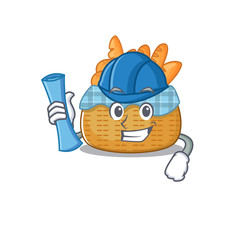 Sticker - Smiling Architect of bread basket having blue prints and blue helmet