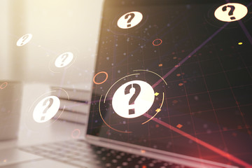 Aufkleber - Double exposure of question mark hologram on laptop background. Sociology and psychology concept