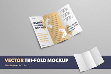 Aufkleber - Mockup of vector open tri fold on gray background for design presentation.