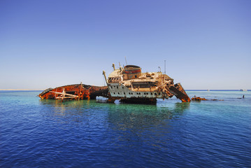 The remains of the Loullia on the northern edge of Gordon Reef in the Straits of Tiran near Sharm el Sheikh, Egypt.