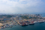 Fototapeta Londyn - Sihanoukville, Cambodia - March 15, 2020: Ariel view of container terminal of Sihanoukville Autonomous Port.