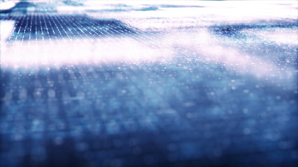 Fototapete - Futuristic digital generated image abstract matrix particles de-focus grid in cyber space digital background environment