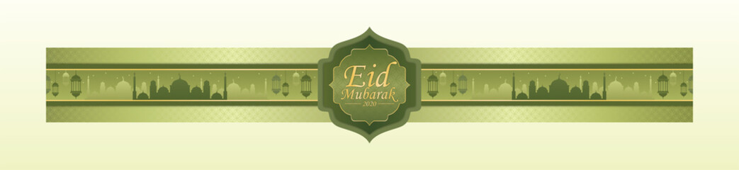 Eid Mubarak 2020 Illustration - Horizontal Graphic Design for Banner or Paper Belt