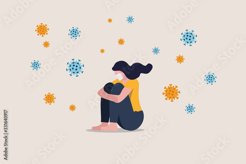 Fotografía Solitude and depression from social distancing, isolated stay home alone in COVI
