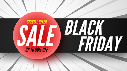 Black friday sale banner on striped background. Vector illustration.