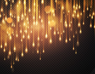 Wall Mural - Luxurious sparkling black background with golden glittering sparkles. Blur motion bokeh background. Vector illustration