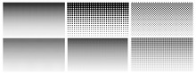 Halftone Gradient. Dotted Gradient, Smooth Dots Spraying And Halftones Dot Background Seamless Horizontal Geometric Pattern Vector Template Set. Abstract Dot Gradient Halftone Pattern Illustration