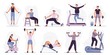 © Tartila - Man at sport gym. Vector illustration set. Sport exercise male character, man do exercise in gym, fitness healthy for body