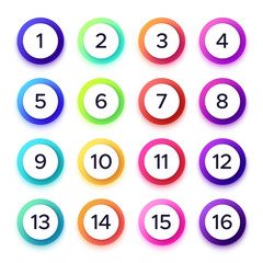 Numbers in colorful gradient frames. Vector set of rings gradient, number in circle round illlustration