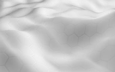 White honeycomb with a gradient color on a light background. Perspective view on polygon look like honeycomb. Wavy surface. Isometric geometry. 3D illustration