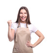 © LumenSt - Young woman in apron isolated on white background