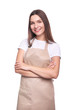 © LumenSt - Young woman in apron isolated on white background