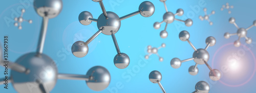 Cuadros en Lienzo steel molecular structure and flare in blue background