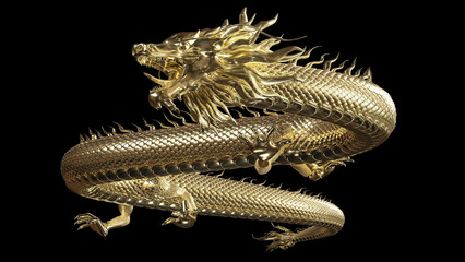 Wall Mural - 3d rendering full body chinese dragon crawl pose on black background include alpha path.
