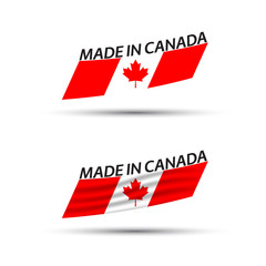 Wall Mural - Two modern colored vector Canadian flags isolated on white background, flags of Canada, Canadian ribbons, Made in Canada