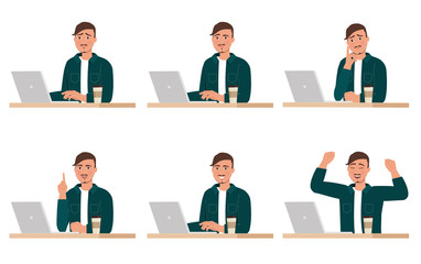  A man works at a computer. The working process. 