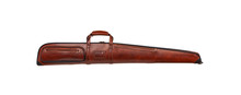 Luxury leather case for weapons isolate on a white back. Brown leather case for a hunting rifle.