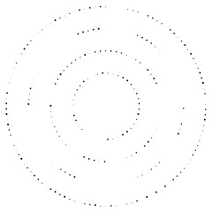Poster - Random dots, circles abstract. Speckles, dotted radial, radiating, circular geometric illustration. Polka-dots, pointillist, pointillism design element