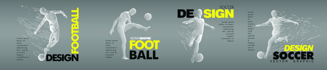 Wall Mural - A set of fotball, soccer players drawing by lines with text. Creative sport concept. Art vector graphic for brochures, flyers, presentations, logo, print, web