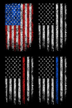 Grunge Usa, Police, Firefighter Flag Vector Design.