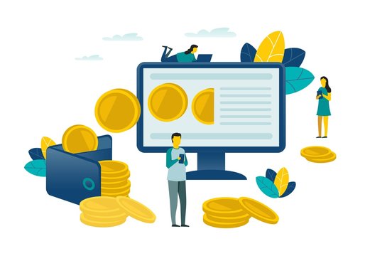 People transfer money wallet coins online computer illustration