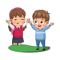 Sticker - cute little kids couple avatars characters