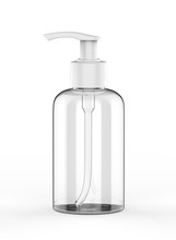 Blank Plastic Bottle With Pump Dispenser For Branding, 3d Render Illustration.