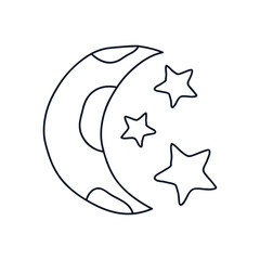 Sticker - moon and stars icon, line style, minimalist tattoo concept