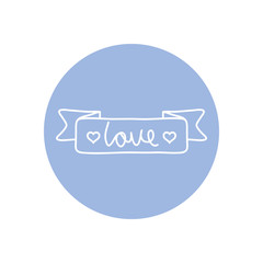 Sticker - decorative ribbon with love word icon, line block style