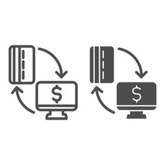 Poster - Monitor with credit card line and solid icon. Banking or dollar operations symbol, outline style pictogram on white background. Money transfer sign for mobile concept and web design. Vector graphics.