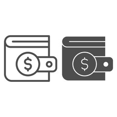 Poster - Dollar coin wallet line and solid icon. Finance savings, purse for cash symbol, outline style pictogram on white background. Money transfer sign for mobile concept and web design. Vector graphics.