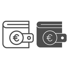 Poster - Euro coin wallet line and solid icon. Finance savings, purse for cash symbol, outline style pictogram on white background. Money transfer sign for mobile concept and web design. Vector graphics.