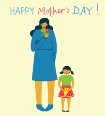 Wall Mural - Colorful vector illustration concept of Happy Mother's day . Mothers with the children in the flat design for greeting cards, posters and backgrounds