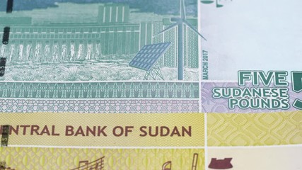 Wall Mural - Sudan pound banknotes fast tracking. Sudanese currency. Slider shot. Low angle, 4K