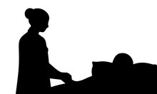 Silhouette Of Nurse At Patient's Bed In Hospital. Black And White.