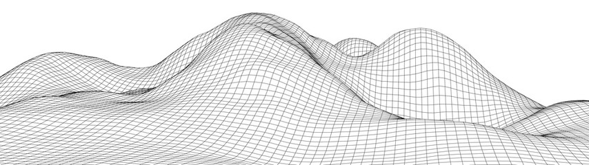 Poster - Vector wireframe 3d landscape. Technology grid illustration. Network of connected dots and lines. Futuristic background.